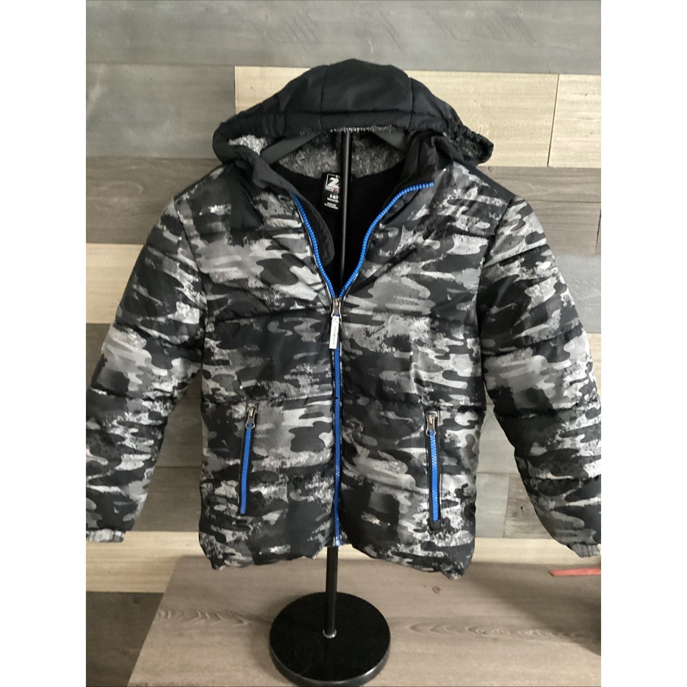 Zeroxposur Kids Size 6/7 Puffer Jacket Black Camo Full Zip Hooded Winter‎ Coat
